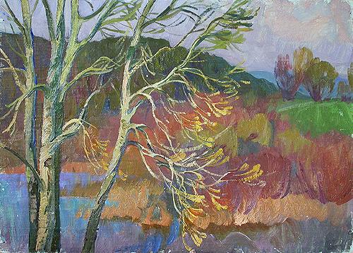 Sketch autumn landscape - oil painting