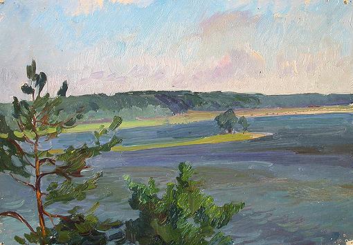 Sketch summer landscape - oil painting
