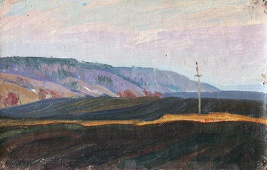 Winter Tillage. Evening autumn landscape - oil painting