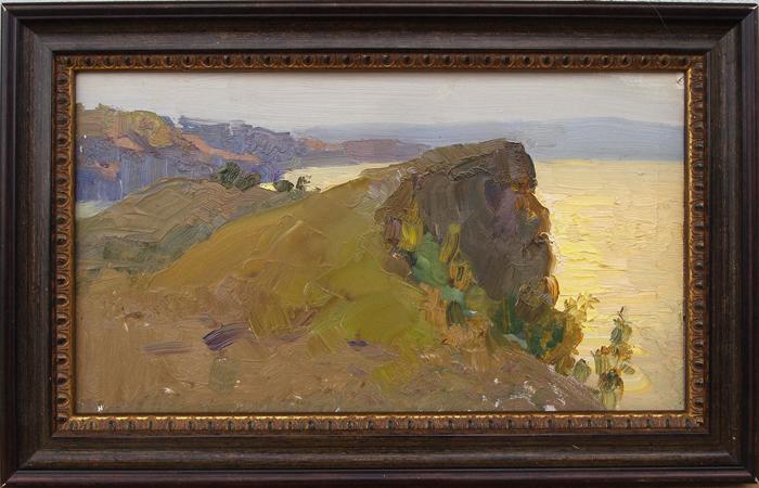 Rock in the Zhugulevskiye Mountains seascape - oil painting