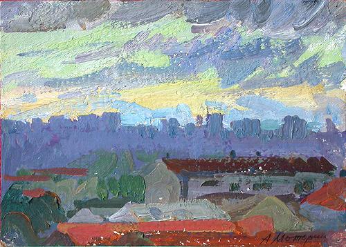 Evening. Madrid cityscape - oil painting