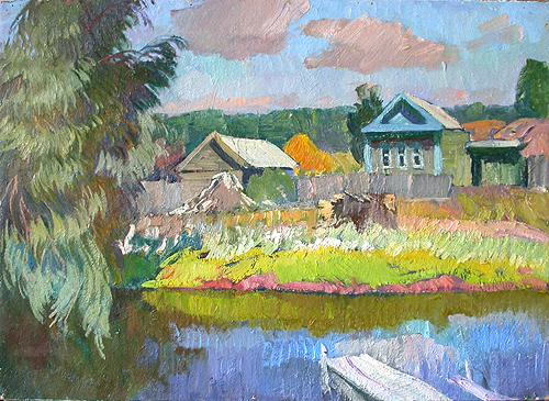 In the Sun rural landscape - oil painting