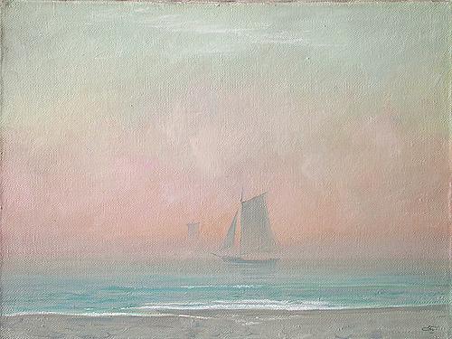 Foggy Morning seascape - oil painting