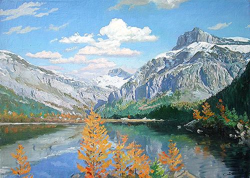 Mountain Lake mountain landscape - oil painting
