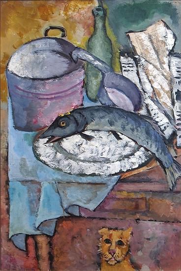 Fish still life - tempera painting