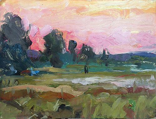 Evening in Mullovka Village summer landscape - oil painting