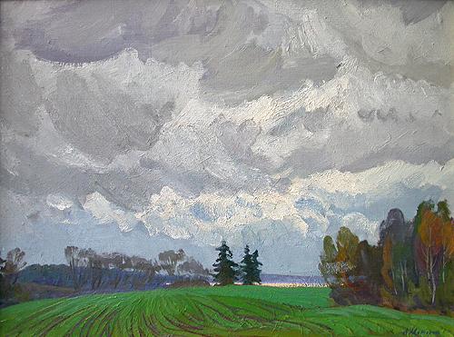 Winter Crops autumn landscape - oil painting