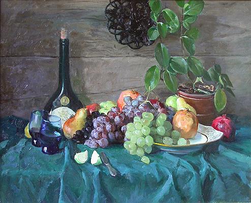 Wine and Fruit still life - oil painting