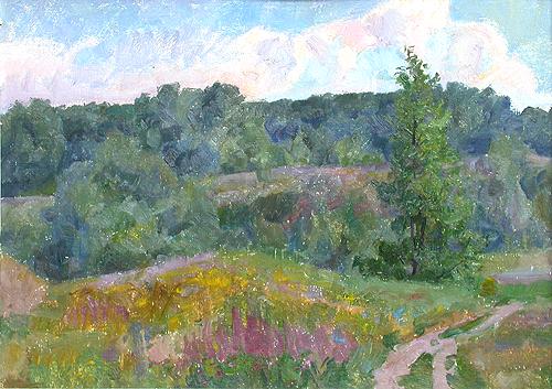 Multicolored Summer summer landscape - oil painting