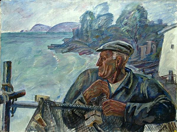 Fisherman genre scene - oil painting