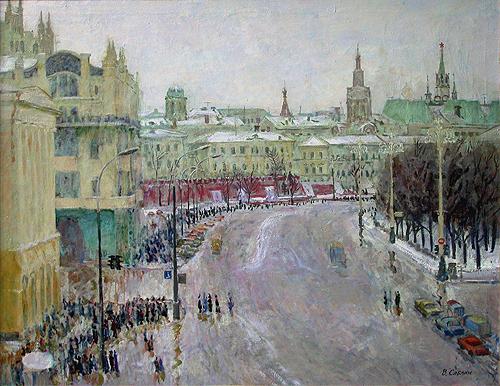 Moscow. Late Autumn cityscape - oil painting